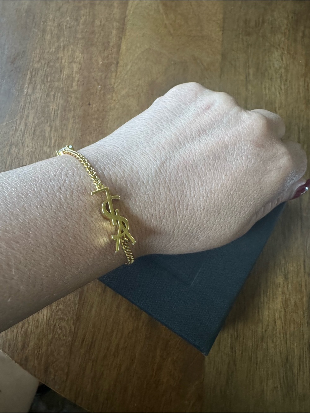 Yves Saint Laurent Gold Chain Bracelet with Logo Plaque